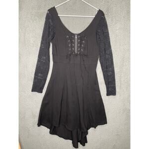 Tripp NYC womens L black corset midi dress gothic witchy punk lace long sleeves